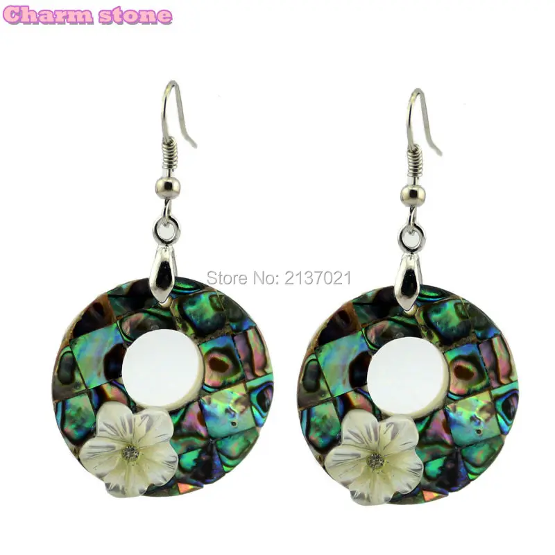 

Fashion wedding Jewelry Shell Earrings Woman silver Earrings handwork Vintage Style Handmade Abalone shells inlay flower