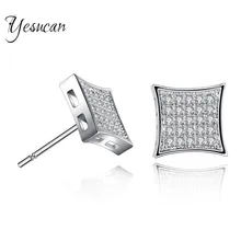 Yesucan, женские, мужские, 925 пробы, серебряные серьги с прозрачными фианитами, серьги-гвоздики, серебряные, принцесса, квадратные, кубический цирконий, свадебные серьги-гвоздики