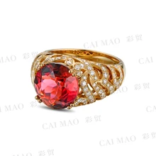 CaiMao 4.50ct Natural Pink Tourmaline & 0.88ct Diamond 18k Yellow Gold gemstone engagement ring Fine Jewelry