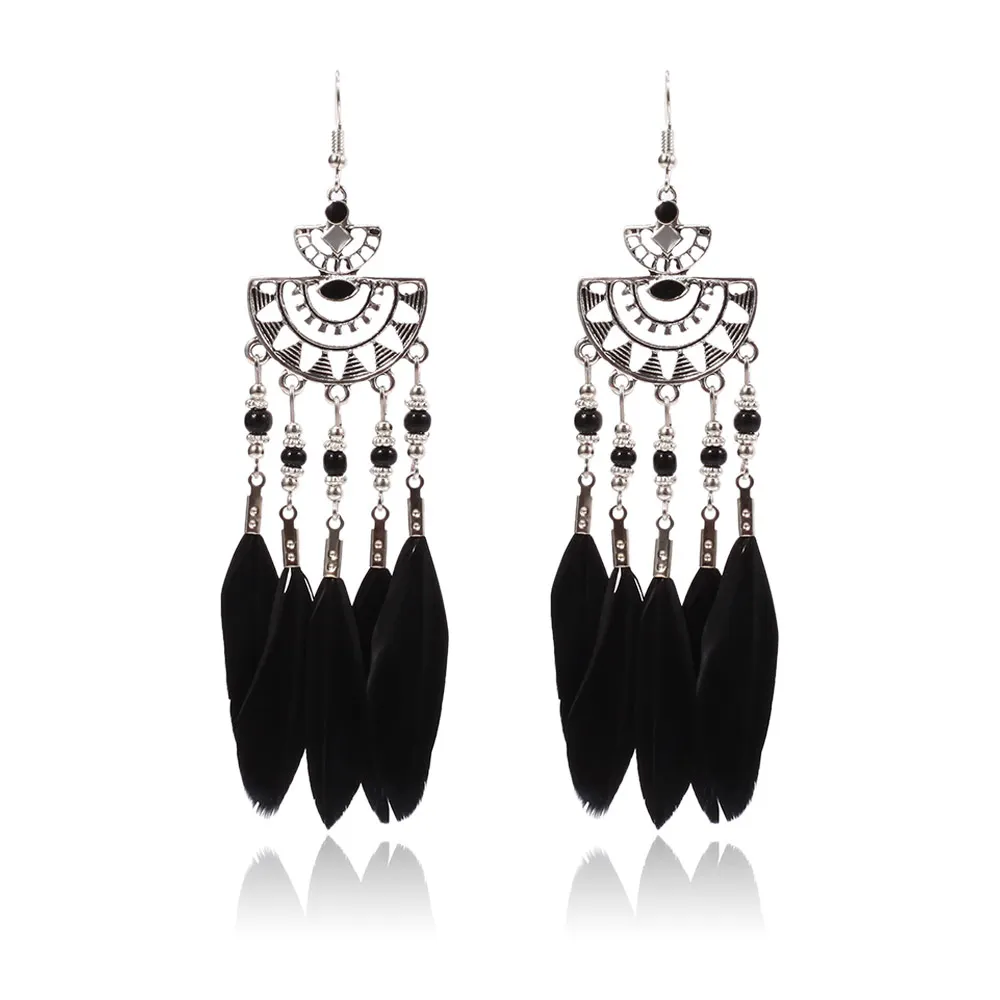 

Long Feather Style Ethnic Boho Big Dangle Statement Earring Wedding Earrings Accessories Wholesale