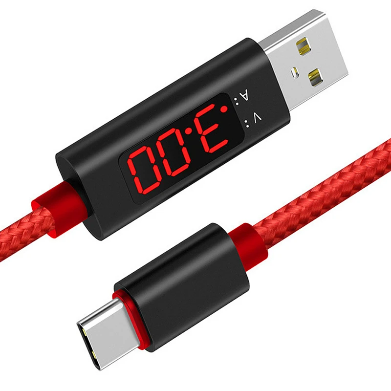 Vogek 3A светодиодный цифровой usb type C Micro USB кабель для xiaomi huawei Быстрая зарядка USB C кабель нейлоновый кабель для мобильного телефона - Цвет: Red Type-c