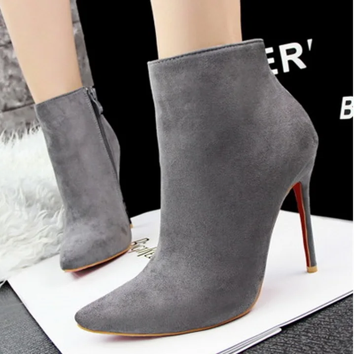 grey high heel ankle boots