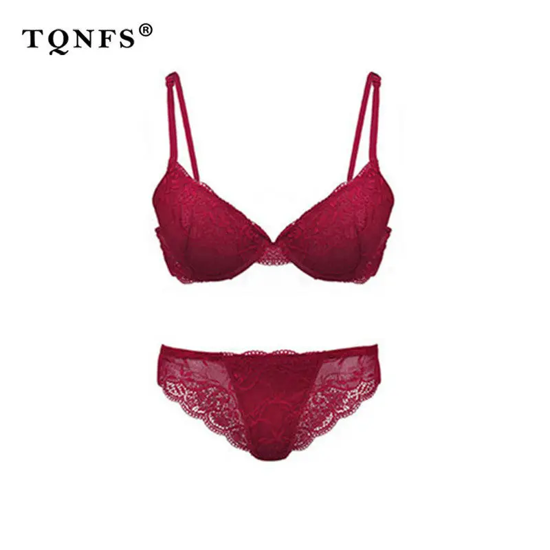 TQNFS 란제리 Set 레이스 Push Up Bra Set 딥 V Sexy Bra Girl 모여 3/4 컵 속옷 Women