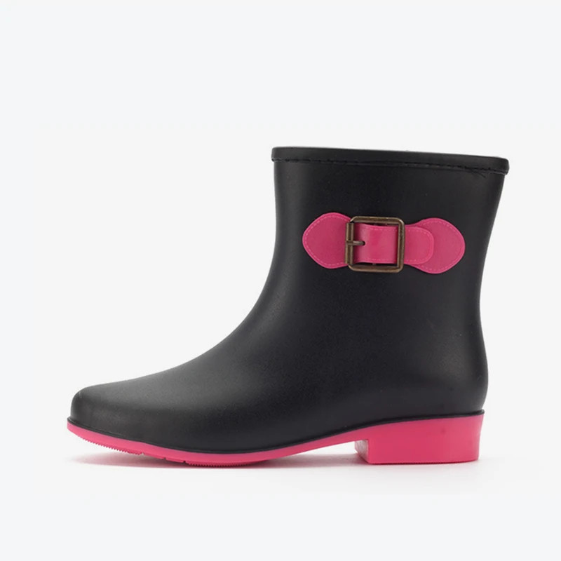 

2018 Women Metal Rubber Slip On Waterproof Autumn Ankle Rain Boots Female Concise Platform Low Heels Ladies Fashion Shoes