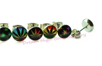 

New leaf Ear Stud Earring Nail Pin 316l Stainless Steel 8mm Mixed Logos High Quality Logo Design Men Punk
