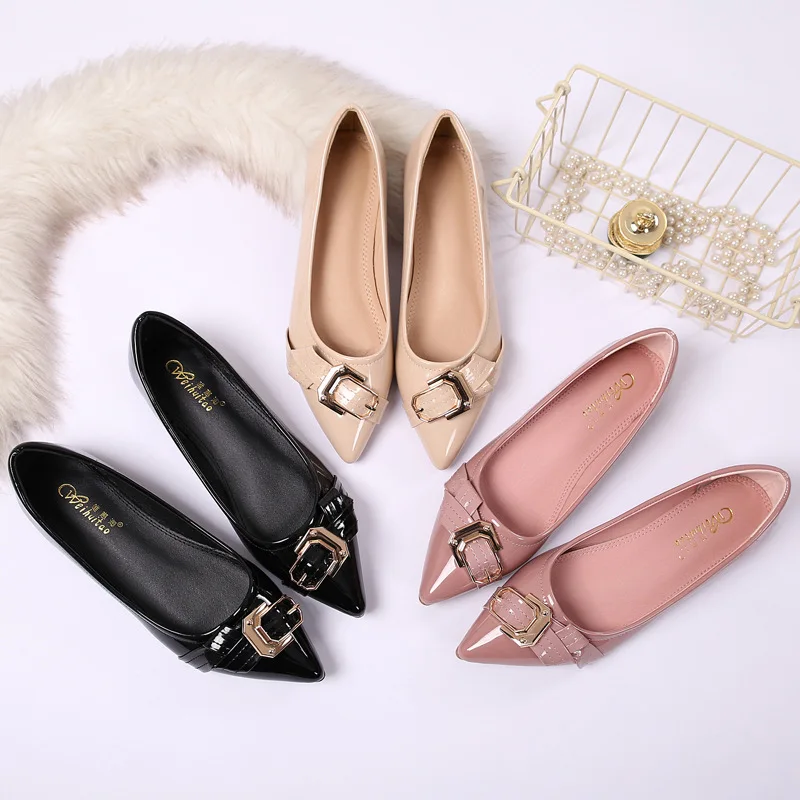 

zapatos de mujer metal buckle flat shoes woman japanned leather bow-knot flats pointed espadrilles loafers women creepers y716