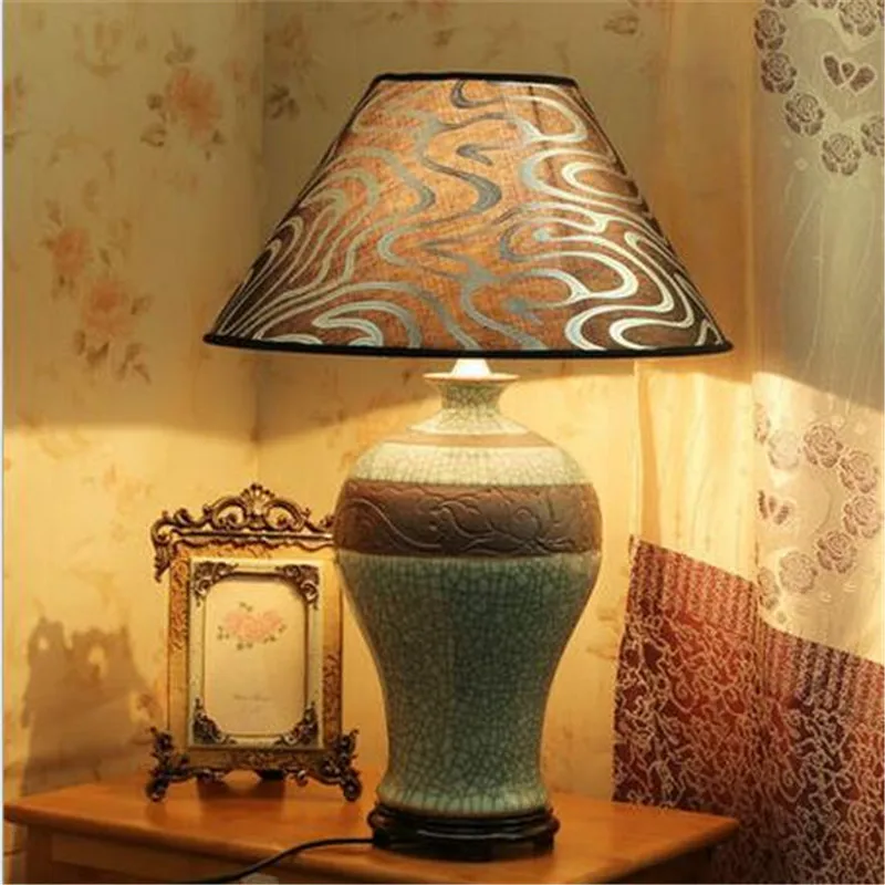 

China Style Handmade Vintage Elegant Ceramic Fabric Led E27 Table Lamp for Wedding Decor Living Room Bedroom AC 80-265V 1469