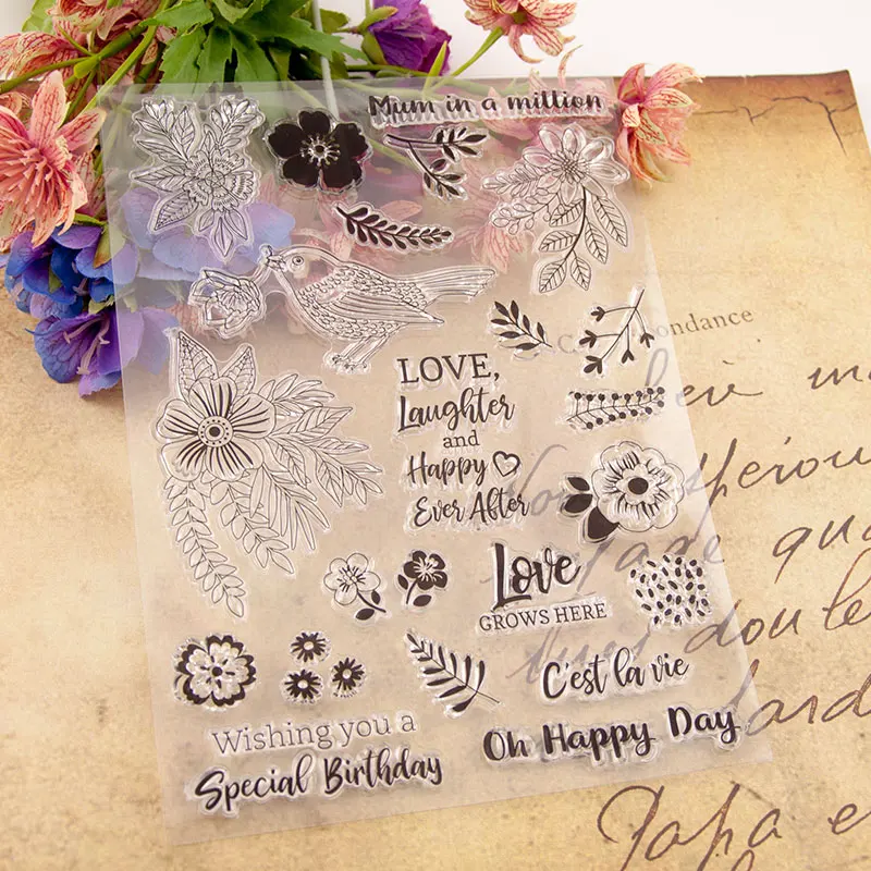

Leaf Flowers letters Rubber Clear Stamps Silicone Seal for DIY Scrapbooking Card Making Diary Book Paper Maker Stencil Template