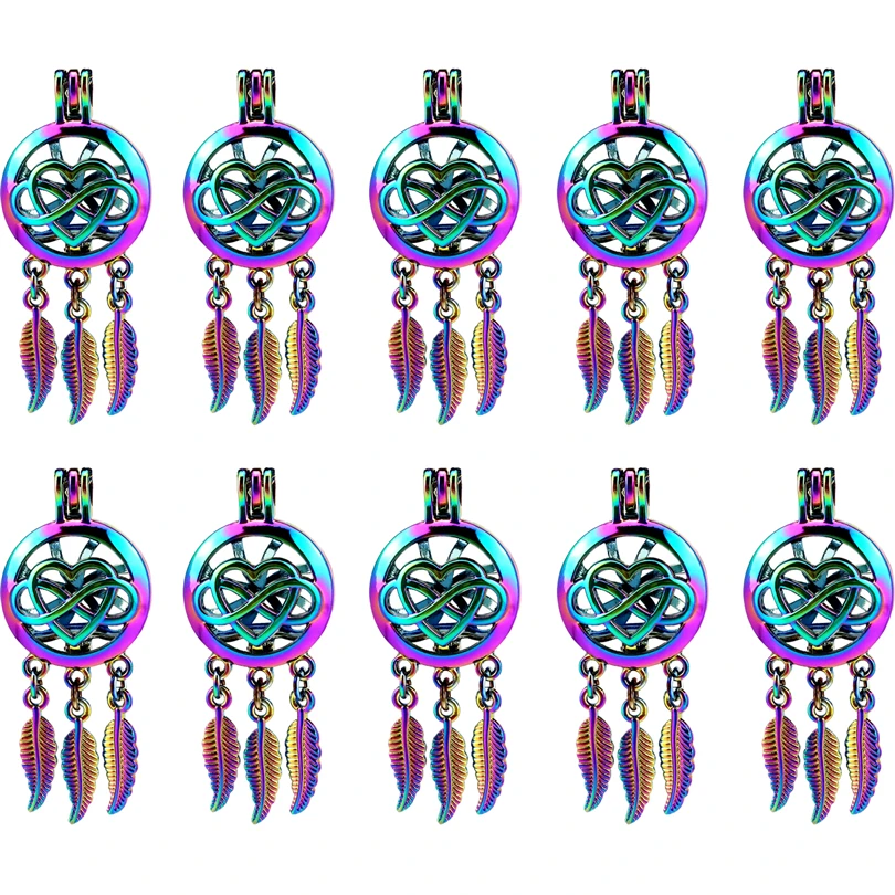 10x C791 Rainbow Colors Heart Infinity Dream Catcher Beads Cage Jewelry