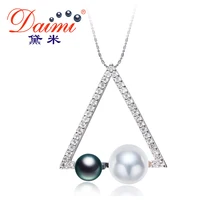 DAIMI 2017 New White Black Pendant 4-7mm Natural Pearl Pendant Silver Geometry Pendant Necklace High Quality Fine Jewelry