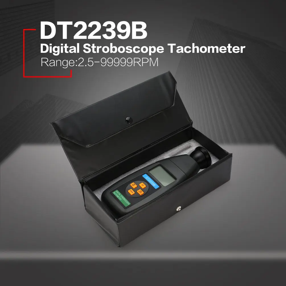 

DT2239B Digital LCD Non-Contact Flash Stroboscope Tachometer Photoelectric Revolution Meter Speedometer Tester 60~19999RPM