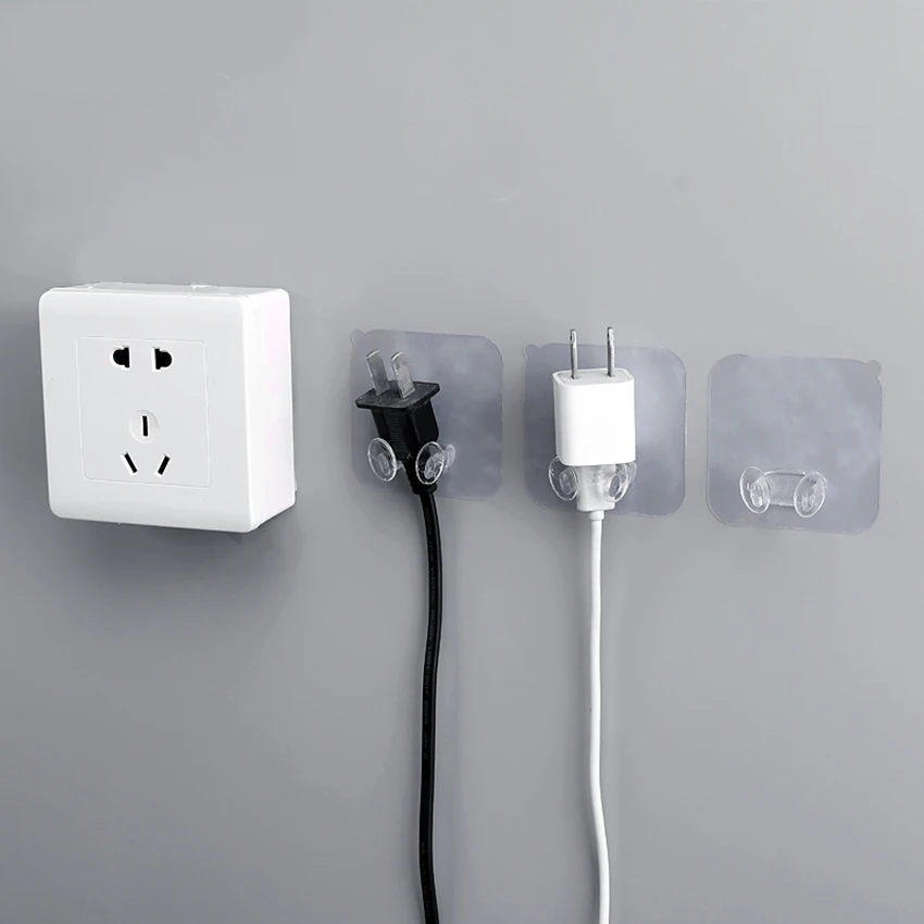 

1 pc transparent home office wall strong adhesive plastic power socket socket rack socket wire nail bracket storage hook