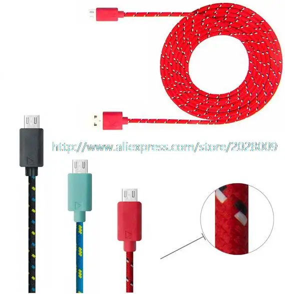 Colorful New 1M Fabric Nylon Braided Micro USB Cable for Samsung Cloth braided USB Cord Charger Cable 1500PCS lot