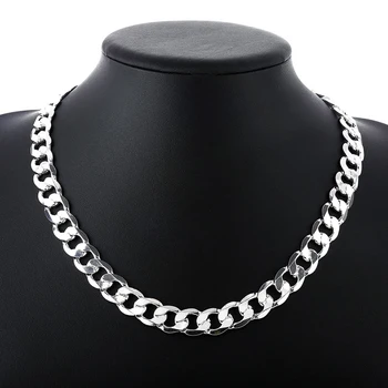 

Silver colored 10mm wide Mens Necklace18- 24 inches Free shipping, N925 stamped Silver color plated chain men necklace,