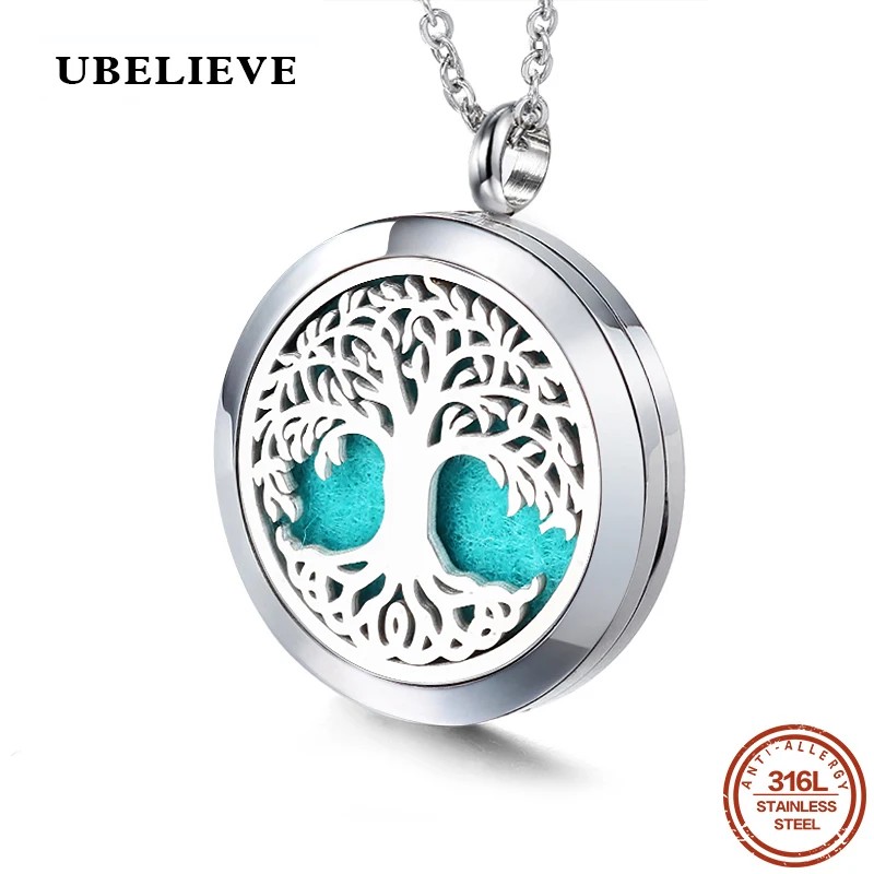 

UBELIEVE 30MM Silver Perfume Diffuser Necklace Pendant Aromatherapy Locket Jewelry Essential Oil Locket Necklace For Women