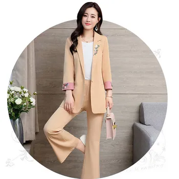 

Women's suit spring and autumn women's slim slimming embroidered suit two-piece (jacket + pants) women's business casual suit