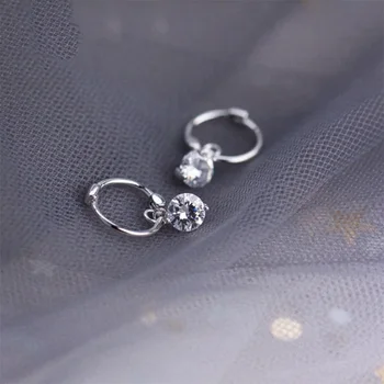 

925 Sterling Silver Zircon Water Drop Pendant Hoop Earrings For Women Hipster Trendy Pop Ear Circle Korean Jewelry
