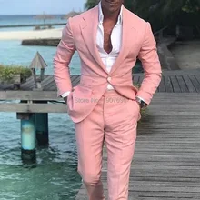 Pink Wedding Tuxedos for Men Suits Notched Lapel Slim Fit Two Piece Jacket Pants Beach Groom Suit Latest Blazer