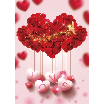 

Colorwonder Valentine's Day Theme Pink Background 5x7 Rose Petal with Pink and Red Hearts Photo Background Wedding Party Props