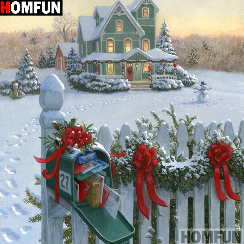 Алмазная живопись HOMFUN A15178 Дом снег картина с полными квадратными/круглыми