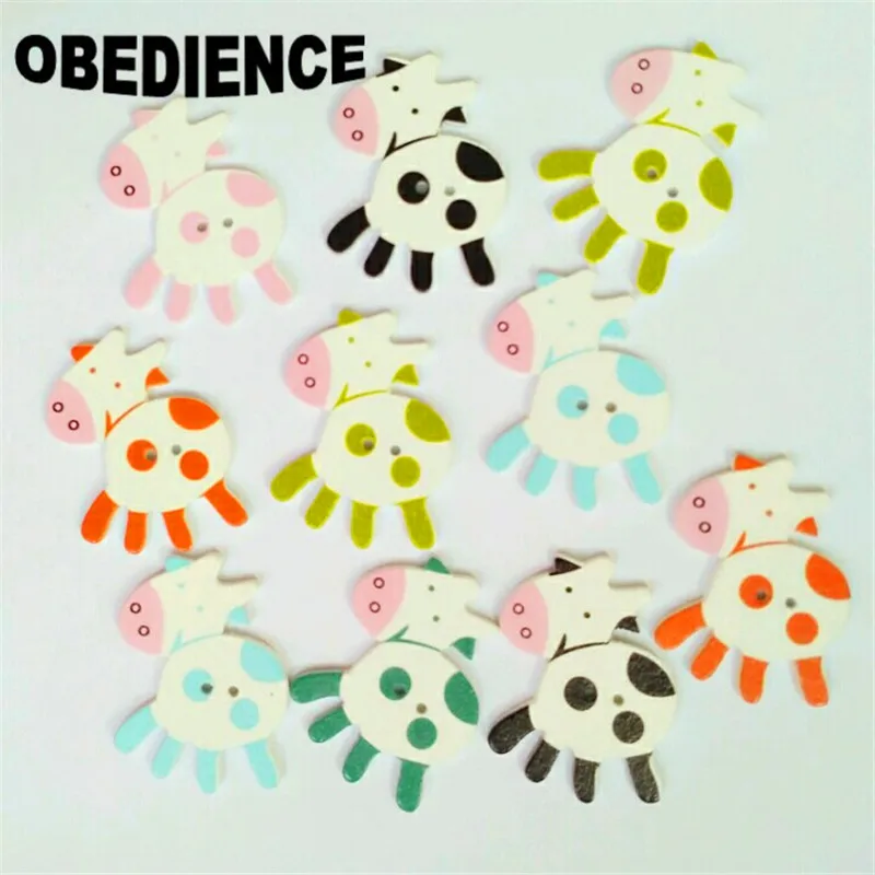 

OBEDIENCE 100pcs Painting Cartoon Sheep Design Wooden Sewing Buttons for Craft,DIY Jewelry Decorative Tools 39*30MM