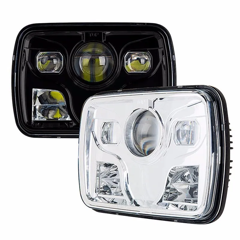 Square LED Headlights Projector with High Low Beam DRL Driving Lamp For Truck Jeep Offroad Car - Black (1 Pai