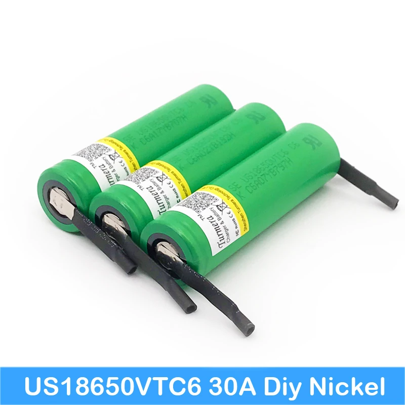 

VTC6 3.7V 3000mAh 18650 Li-ion Battery 30amp Discharge for US18650VTC6 Tools e-cigarette batteries+DIY Nickel sheets stripe may8