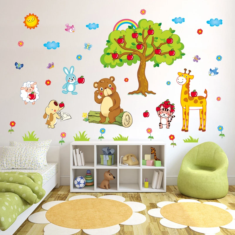 [Fundecoration] наклейки на стену с изображением жирафа из мультфильма Яблоко Зоопарк