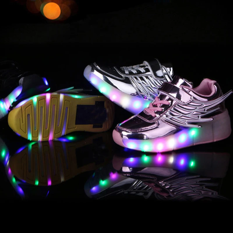 Детские роликовые коньки для мальчиков со светодиодной подсветкой, Детские светящиеся кроссовки с колесами, детские туфли со светодиодной подсветкой для девочек, детские кроссовки