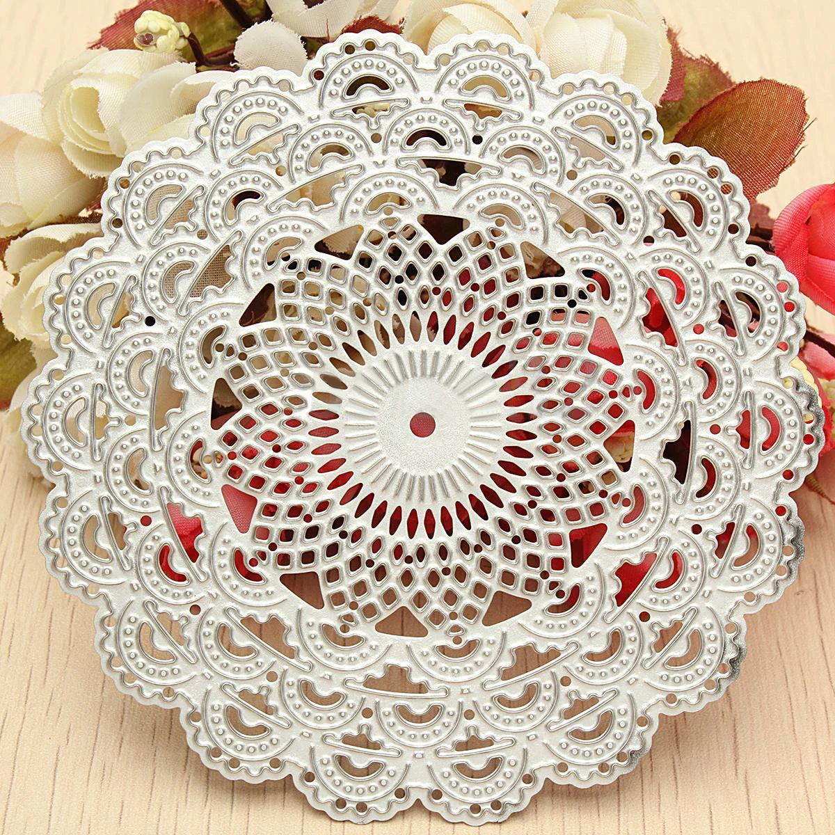 JX-LCLYL 108*108mm New Round Flower Lace Metal Cutting Dies Stencils DIY Scrapbooking Album Card Craft