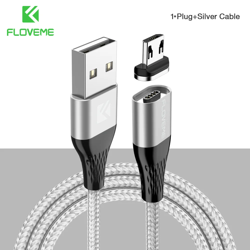 Магнитный кабель FLOVEME Micro USB для быстрой зарядки, Магнитный адаптер для зарядки и передачи данных для мобильного телефона samsung Xiaomi, провод 3 - Цвет: Silver Cable 1M