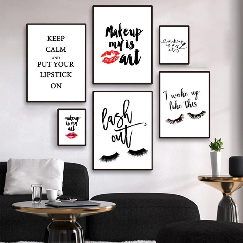 

Makeup Girl Wall Art Pictures Canvas Painting Fashion Beauty Red Lip Eyelash Poster and Print Women Gift Living Room Home Decor