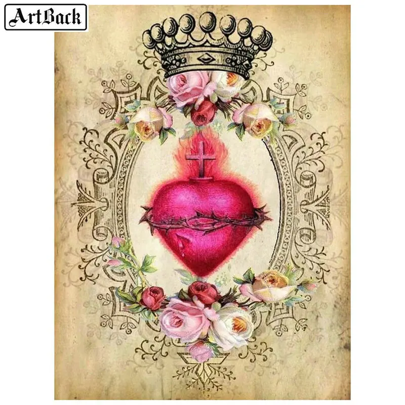 

5d diy diamond painting heart flower crown pattern full square 3d diamond embroidery diamond mosaic kit handicraft wall sticker