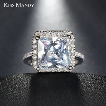 

KISS MANDY Geometric 5 Carat Woman Ring Square Zircon Wedding Engagement Female Jewelry Anniversary Gift LR97