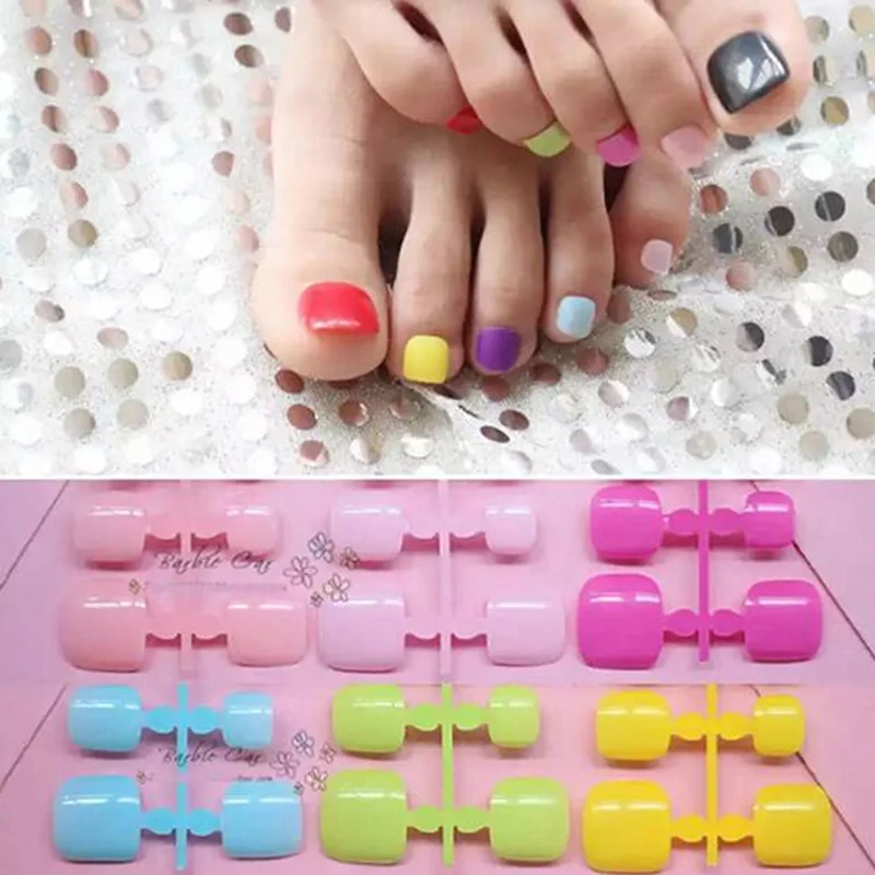

24Pcs Natural Acrylic French False Toe Nails Tips Art Decor Toenails False Nails Artificial Candy Nails Shrimp Powder Sticker