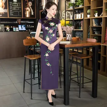 

New Arrival Women's Embroidery Long Cheongsam Fashion Chinese Rayon Dress Slim Qipao Vestidos Size M L XL XXL XXXL 4XL 23564C