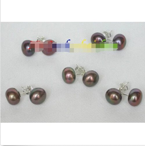 

HOT SELL - 5 piece 9mm black freshwater pearls Earrings 925ss Stud j8380Noble style Natural Fine jewe fast SHIPPING -Top quality