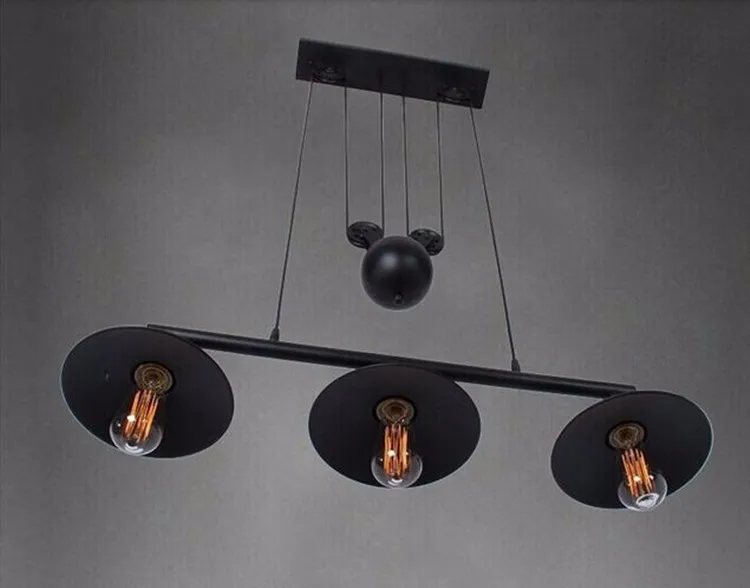 Luminárias em Estilo Sala de Jantar Luzes Pingente Loft Polia Hanglamp Lâmpada Retro Vintage Black Metal Industrial Iluminação Quarto Bar 6 Hanglamp Lâmpada Retro Vintage Black Metal Industrial