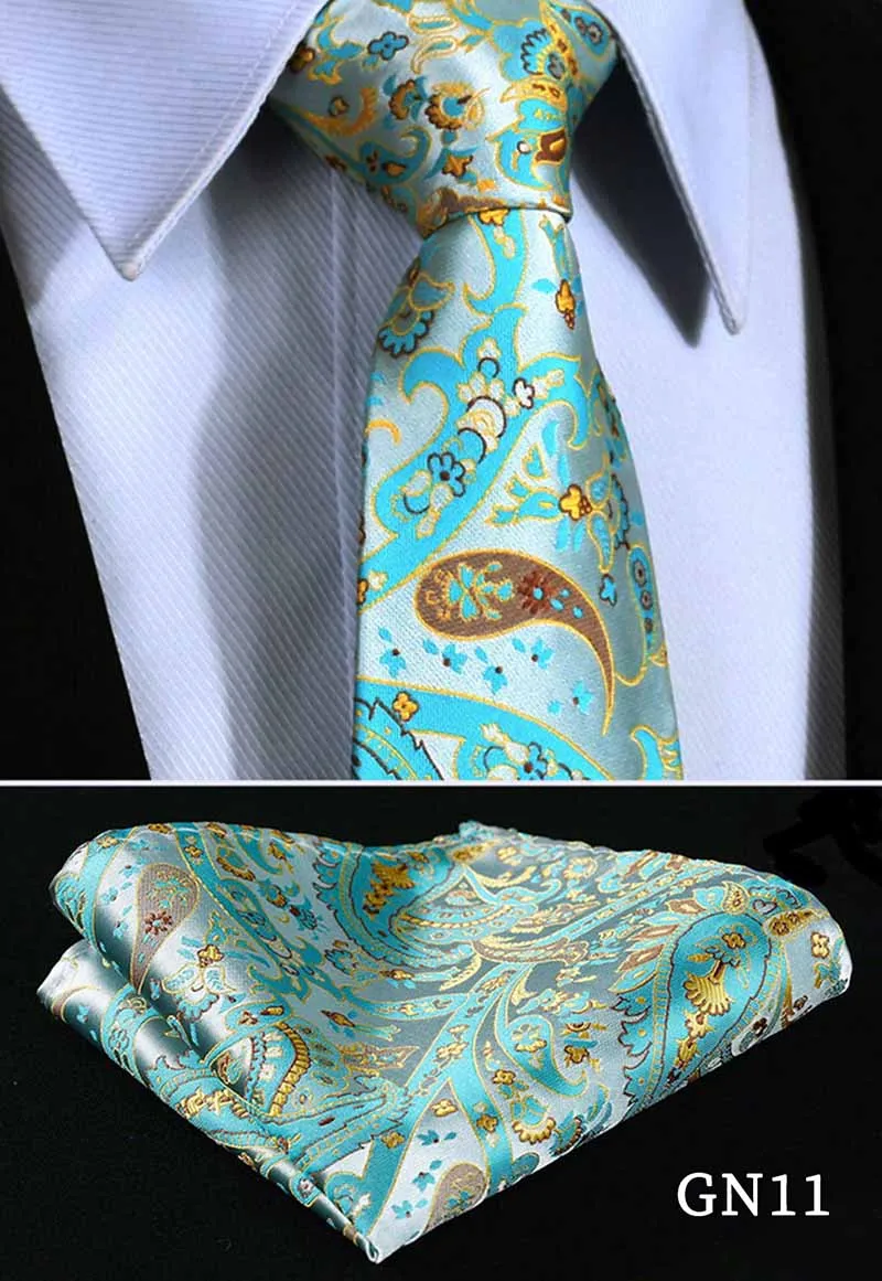 Hisdern зеленый галстук нагрудный платок твердый Пейсли Набор платков и галстуков Для мужчин модные в шахматную клетку 8,5 см шелковые ткани подарок для Для мужчин GN - Цвет: GN11