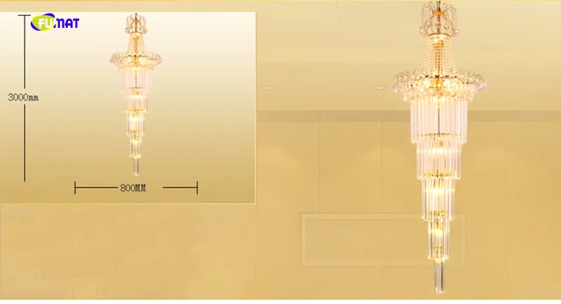 Фумат золото круглый длинные Лестницы Кристалл K9 Stainess Сталь светодиодный подвесные светильники щедрый роскошные люстры лампы для
