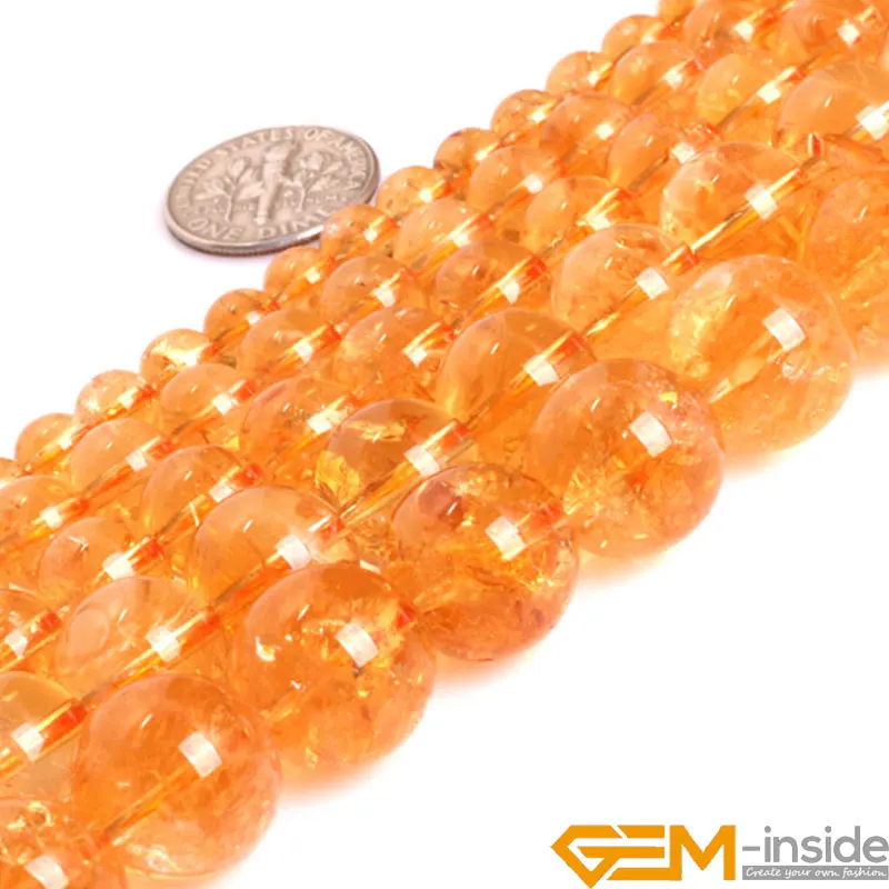 AAA Grade Round Genuine Yellow Citrine Precious Stone Beads Strand 15