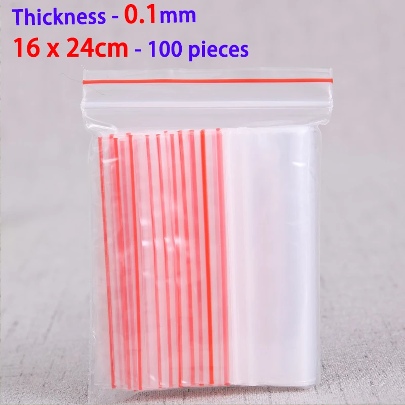 100pcs 16x24cm Transparent Re closable Zippered Bags Ziploc Plastic