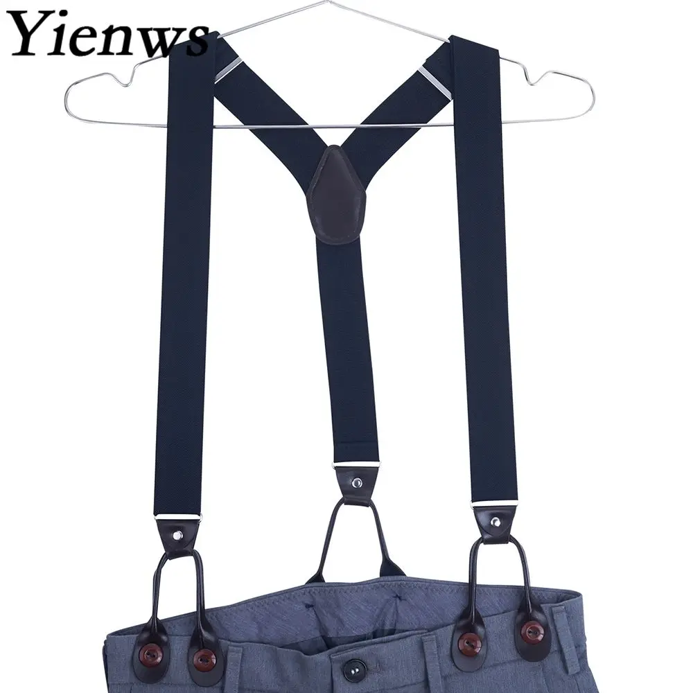 

Yienws 120cm Suspensorio Black Leather Suspenders Men for Pants Navy Leisure Mens Braces for Trousers Burgundy YiA022