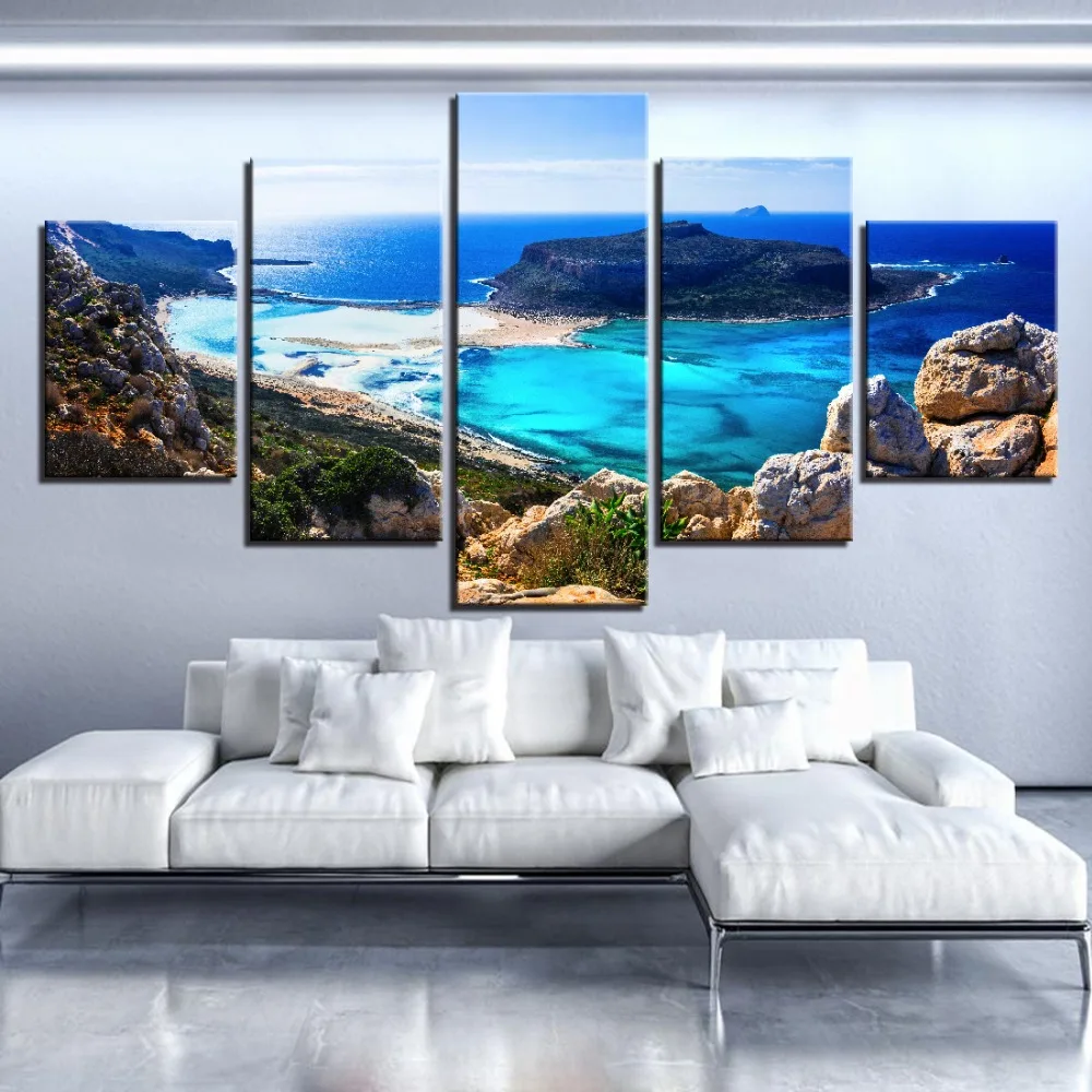 Canvas Paintings For Living Room Modular HD Prints Pictures 5 Pieces Blue Sea Beach Island Seascape Posters Home Wall Art Decor | Дом и сад