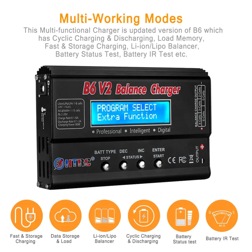 HTRC iMax B6 V2 LiPo зарядное устройство 80 Вт светодиодный баланс Dis зарядное устройство для Lipo Li-Ion LiFe NiCd NiMH LiHV PB Зарядное устройство