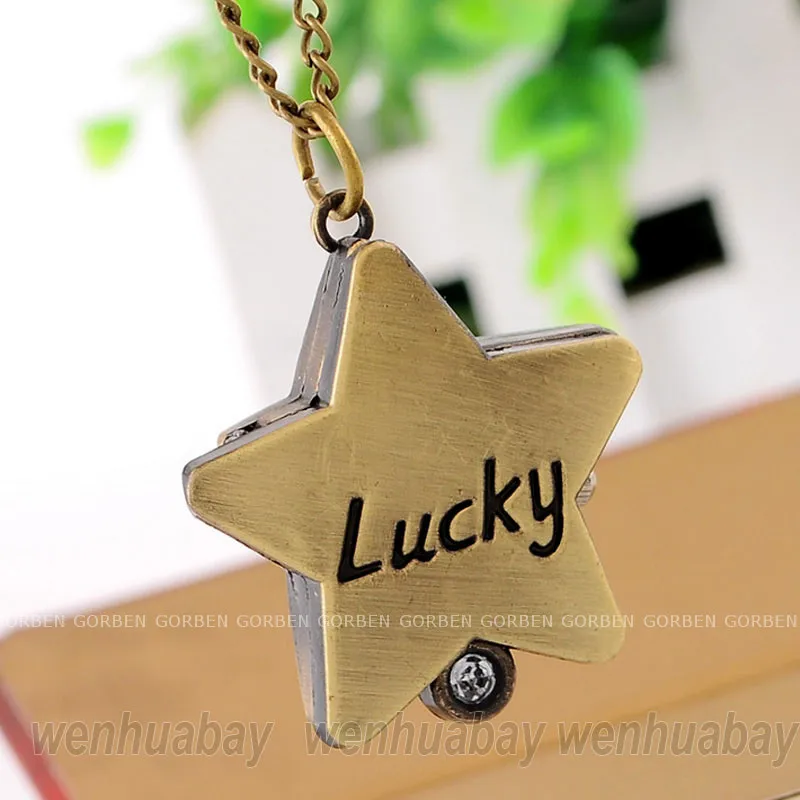 Новый Бронзовый карманные часы Для мужчин Для женщин Lucky Star Форма Прекрасный Кварц FOB Часы подарки с цепочкой Цепочки и ожерелья подвеска