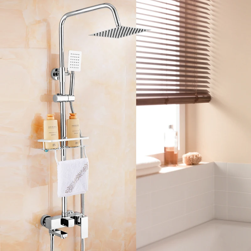 

Chrome Finish Wall Mount Shower Suit Copper Faucet 8 Inch Fixed Shower Head