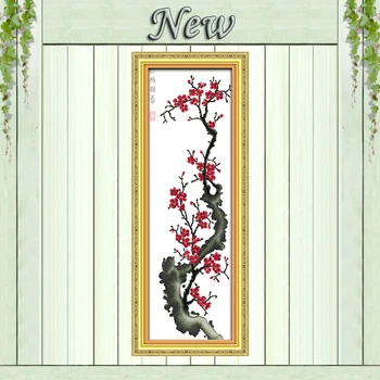 

Red plum announcing spring painting counted printed on canvas DMC 14CT 11CT Chinese Cross Stitch Needlework Sets Embroidery kits