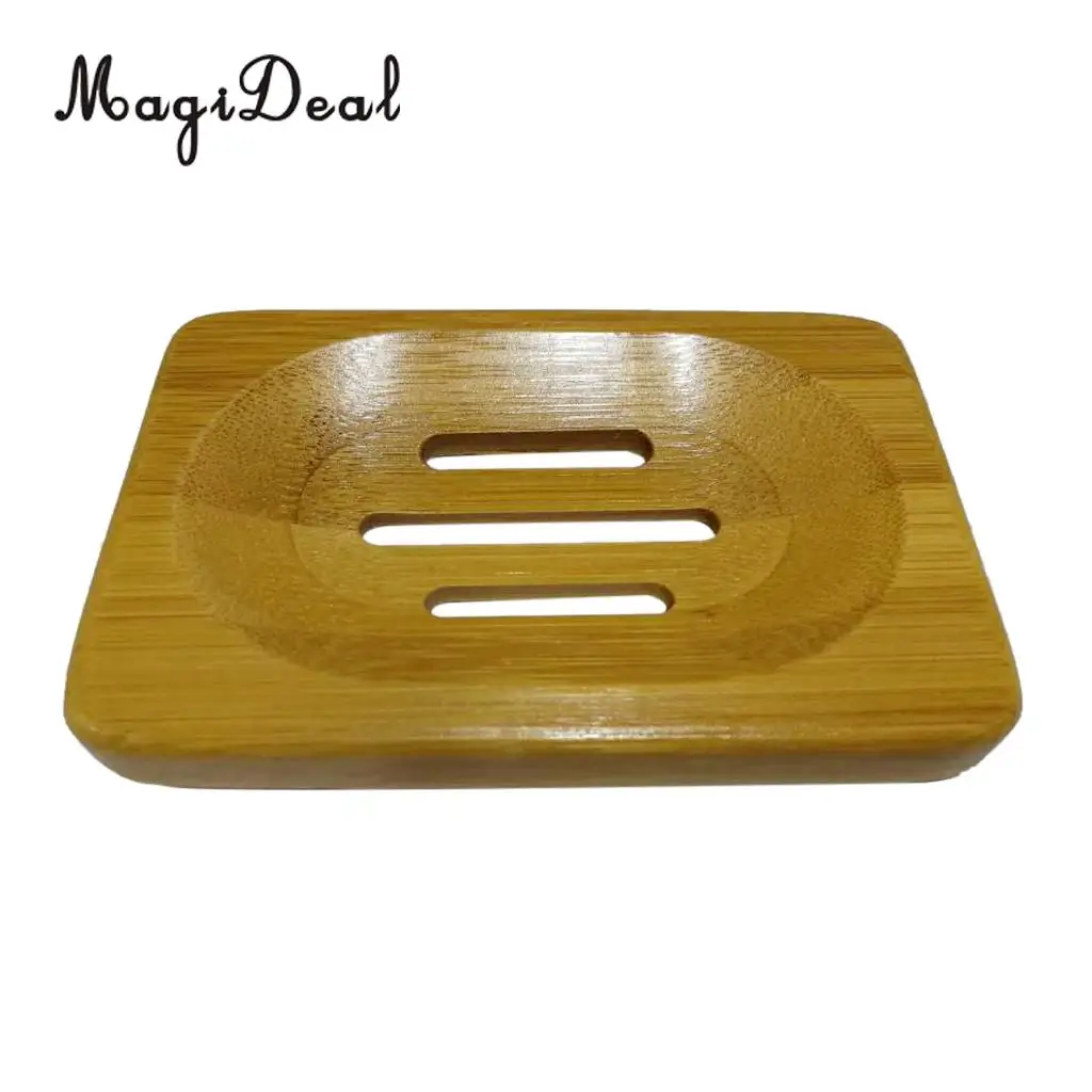 MagiDeal Bamboo Soap Holder Dish Bathroom Shower Storage Support Plate Stand Handmade