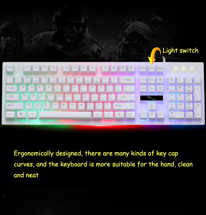 USB Проводная Механическая игровая клавиатура с RGB подсветкой водонепроницаемая